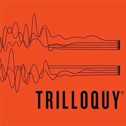 On orange background with the title "Trilloquy" and sound waves merging into the musical staff